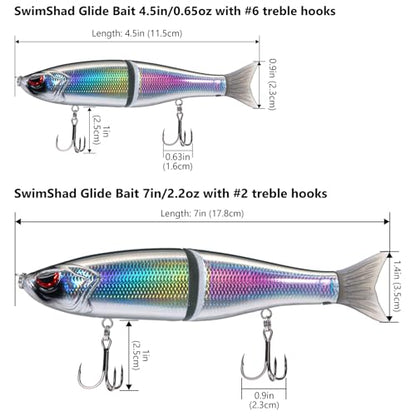 Bassdash SwimShad Glide Baits Jointed Swimbait Bass Pike Salmon Trout Muskie Fishing Lure - color: Black/Silver, size: 7in/2.2oz