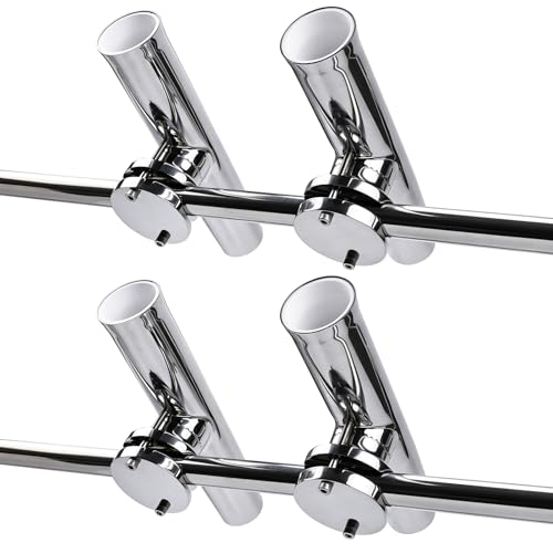 NovelBee 4-Pack Boat Fishing Rod Holder,Stainless Clamp on Fishing Rod Pole Holder for Rails 1-1/4" to 2" ( Tournament Style )
