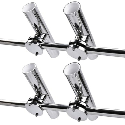NovelBee 4-Pack Boat Fishing Rod Holder,Stainless Clamp on Fishing Rod Pole Holder for Rails 1-1/4" to 2" ( Tournament Style )