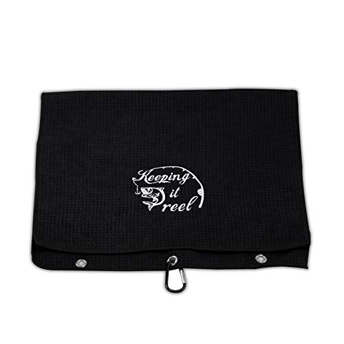 LEVLO Embroidered Fishing Towel Gift Fishing Lover Gift Keeping it Real Fishing Towel with Clip (Keep IT Real)