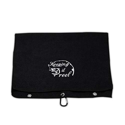 LEVLO Embroidered Fishing Towel Gift Fishing Lover Gift Keeping it Real Fishing Towel with Clip (Keep IT Real)