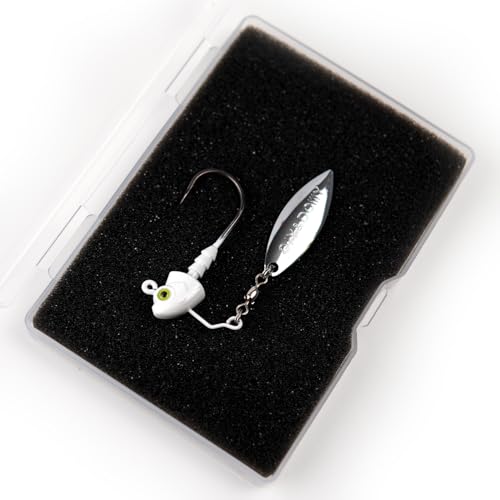 6-Pack Underspin Jig Heads with 100% Brass Blade (Never Rust) - 3/16oz, 1/4oz, 3/8oz, 1/2oz - Bass & Saltwater Fishing - color: White, size: 1/2oz