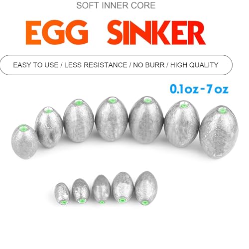 Atibin Removable Egg Lead Fishing Sinkers Saltwater Fishing Oval Sinkers Shot Drop Weight Sinker Set 1/10oz-10oz - size: Size9 (1.8oz.) 8 pcs