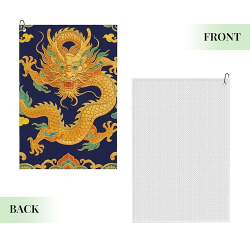 Tradition Dragon Design Golf Towel 16" X 24" with Clip Golfer Bags Accessories Gifts - color: Tradition Dragon Design