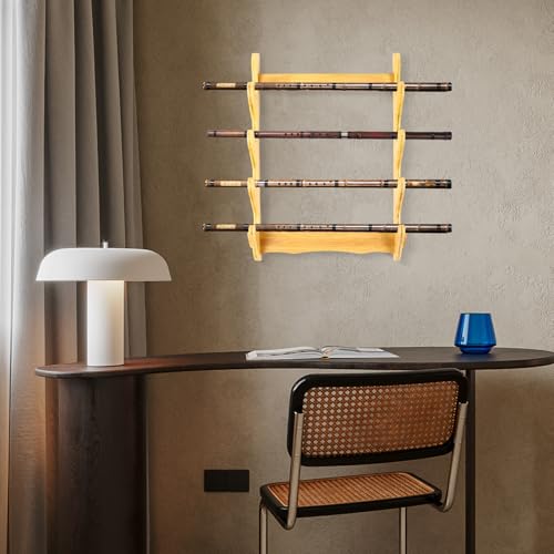 4-Layer Wall Holder Sword Stand Display Stand Bamboo Wall-Mounted Storage Rack for Sword, Flute, Fishing Rod, Living Room Decoration