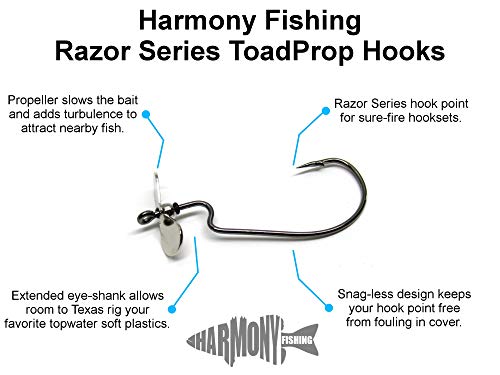 Harmony Fishing Razor Series ToadProp Hooks (5 Pack) EWG Propeller Hooks for topwater Frog/Toad baits - size: 2/0 (5 Pack)