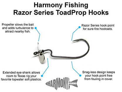 Harmony Fishing Razor Series ToadProp Hooks (5 Pack) EWG Propeller Hooks for topwater Frog/Toad baits - size: 2/0 (5 Pack)