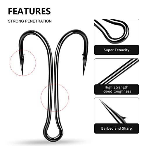 Dyxssm 100pcs/lot Double Fishing Hooks Classic Frog Hook with Open Shank for Saltwater and Freshwater - size: 4# (100pcs)