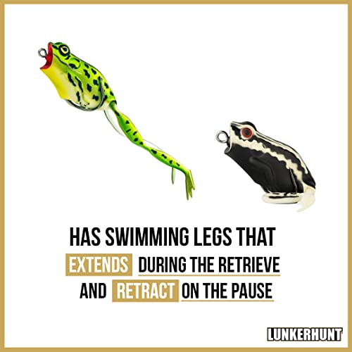 Lunkerhunt Frog Fishing Lure for Bass Fishing | Popping Frog Lure 1/4 oz | Topwater Fishing Bait with Weedless Hooks, Hollow Body, Trout Pike Lures - color: Bark, size: 2.25 inch