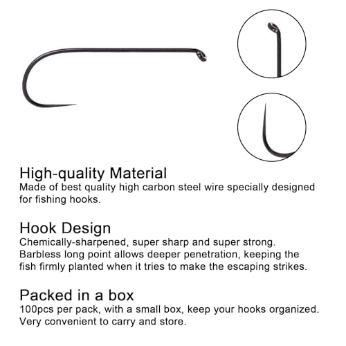 Eupheng Fly Fishing Hooks 100pc Pack Barbless Catch & Release Dry Wet Nymph Shrimp&Pupa, Streamer, Caddis, Jig, Scud Flies Fishing Hooks - color: EP Fly-C&R-NYM-0021, size: #10