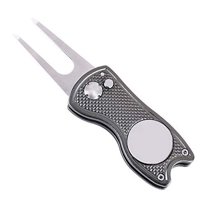 Mile High Life Microfiber Waffle Pattern Golf Towel | Club Groove Cleaner Brush | Foldable Divot Tool with Magnetic Ball Marker (Dark Gray Towel/Brush/Fish Divot) - color: Dark Gray Towel/Brush/Fish Divot