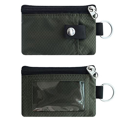 CHENSPRX Minimalist RFID Blocking Small Wallet with ID Window,WaterResistant Zip Id Case Wallet with Lanyard Keychain for Cards,Cash,Travel,Women,Men - color: Army Green