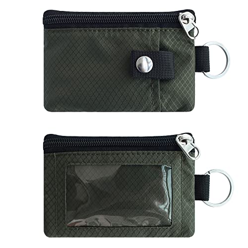 CHENSPRX Minimalist RFID Blocking Small Wallet with ID Window,WaterResistant Zip Id Case Wallet with Lanyard Keychain for Cards,Cash,Travel,Women,Men - color: Army Green