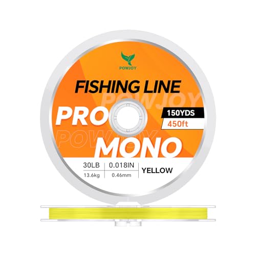 Monofilament Fishing Line with Knot Guide Card, Tangle-Free Snap Ring for No More Mess, Low Memory Smooth Casting Nylon Mono String, 15/20/30/50/80LB, 220-1050 Yards - color: Yellow, size: 30LB 150Yards