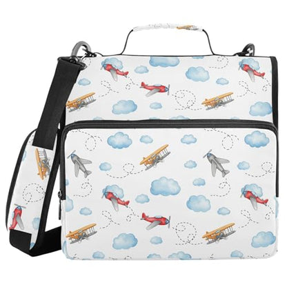 Airplane Blue Cloud Zipper Binder Bag 3 Ring with Shoulder Strap Zippered Binder Fits 13 Inch Laptop File Folder Document Organizer for College Office Supplies - color: Airplane Blue Cloud