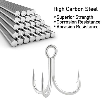 Dr.Fish 30 Pack 4X O'Shaughnessy Treble Hooks in-line Triple Hooks Saltwater & Frshwater Replacement Catfish Bass Striper - size: #8-30 Pack