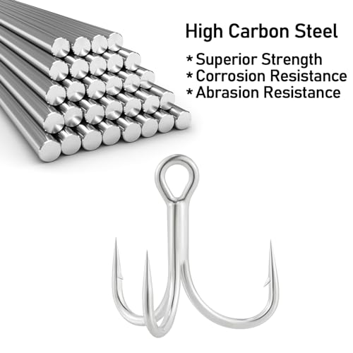 Dr.Fish 30 Pack 4X O'Shaughnessy Treble Hooks in-line Triple Hooks Saltwater & Frshwater Replacement Catfish Bass Striper - size: #3/0-30 Pack