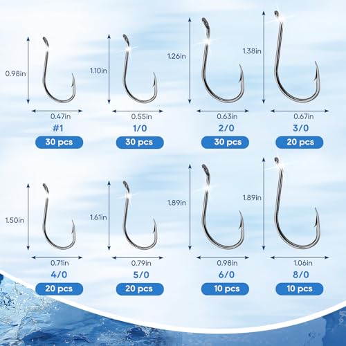 UCEC Circle Fishing Hooks Octopus Hooks Saltwater Freshwater, High Carbon Steel Offset Fishing Octopus Hook Set for Catfish Trout Fishing Size #1 1/02/03/04/05/06/07/08/0 170/ 100PCS - color: 170PCS Size: #1 1/0 2/0 3/0 4/0 5/0 6/0 8/0