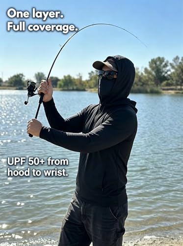 3/6 Pack Mens Sun Protection Fishing Hoodie with Face Mask UPF 50+ Long Sleeve Compression Work Shirt Construction Quick Dry - color: 3 Pack【loose Fit】, size: Large