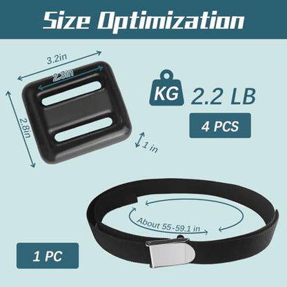 4 Pcs Scuba Weight Belt,Diving Weight Belt with Metal Block Buckle Coated Dive Weights Nylon Dive Belt Suitable for Free Diving - color: Black, size: 2.2lb