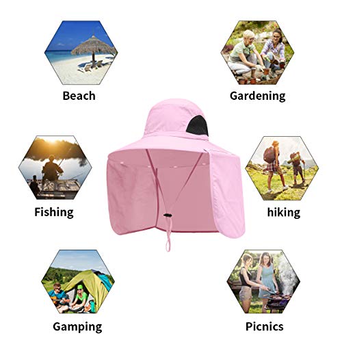 Sun Blocker Hats Outdoor Sun Protection Fishing Cap with Neck Flap Large Brim Outdoor Hat - color: Pink