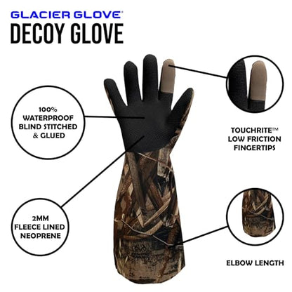 Glacier Glove Unisex Decoy Waterproof Neoprene Winter Fishing Glove | Flexible Secure Grip Palm, Fleece Lined, Outdoor Elbow Length Handwear - size: X-Large