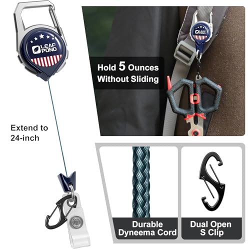 3pcs Fly Fishing Retractor & 3pcs Coiled Fish Lanyard | Retractable Zinger with 24" Dyneema Cord(5oz) for Anglers Vest, 32" Carabiner Coil Tether for Pliers, Scissor