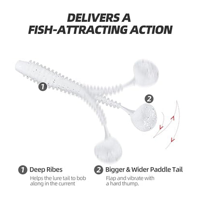 Paddle Tail Swimbaits 100/80/50PCS, 5/4/3/2 inch Soft Fishing Lures Bulk Pack – Durable Lifelike Action Lures for Bass, Trout, Crappie – Freshwater & Saltwater Fishing Gifts - color: White Pearl, size: 5in, 50pcs