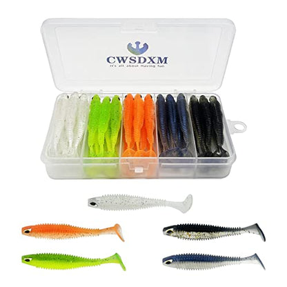 Soft Fishing Lures, 6.5cm/8cm Paddle Tail Swimbaits Soft Plastic Lures Kit for Bass Trout Walleye Crappie 30pcs/40pcs… - color: 6.5cm/2.55in - 40pcs