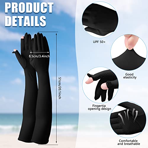 Jecery 2 Pairs UV Long Sun Gloves Women's Sunblock Driving Gloves Non Slip Full Finger Arm Sun Protective for Outdoor Sports - color: Black, White