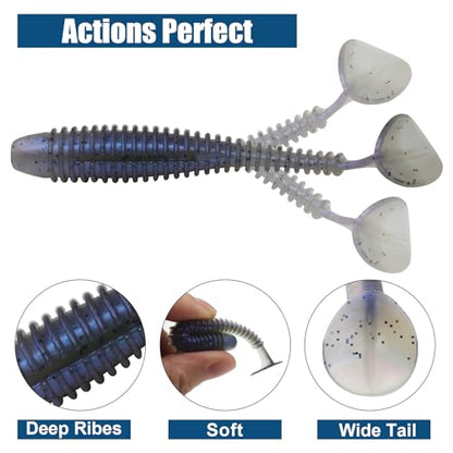 Paddle Tail Swimbaits, 2.5 inch/3inch Soft Lures Fishing Trout Crappie Bass for Freshwater and Saltwater 75PCS/60PCS - color: Junebug Purple, size: 3 inch, 60 PCs
