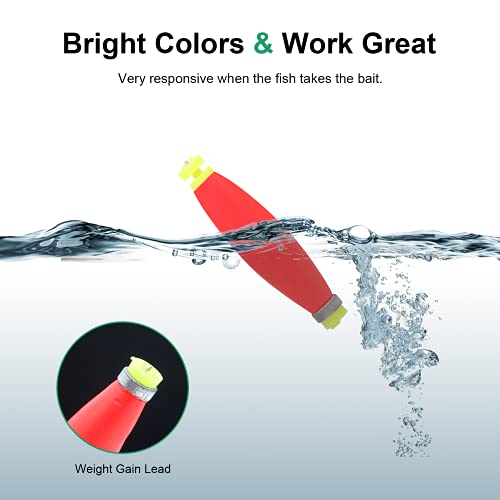 Fishing Bobber Slip Bobbers for Fishing 15 Pcs Foam Snap Weighted Floats Set Bobbers Fishing Tackle Accessories Fishing Supplies - color: D-Weighted Red-15pcs