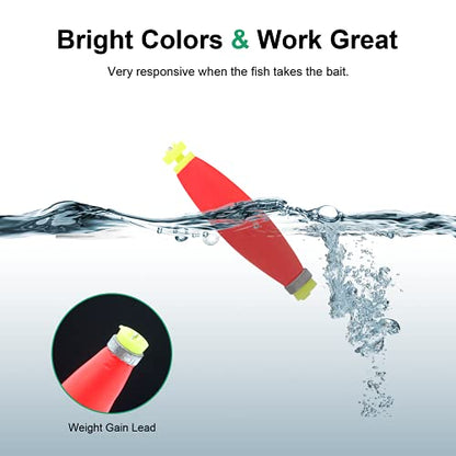 Fishing Bobber Slip Bobbers for Fishing 15 Pcs Foam Snap Weighted Floats Set Bobbers Fishing Tackle Accessories Fishing Supplies - color: D-Weighted Red-15pcs