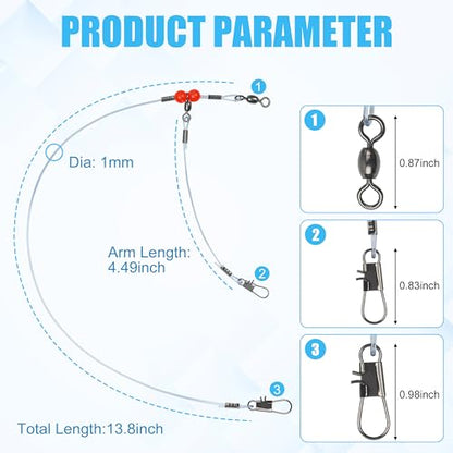 Fishing Leaders Saltwater Fishing Rigs Fishing Wire Leaders with Swivels Snaps High-Strength Fishing Leader Line Rig Bottom Rig Nylon Steel Sea Surf Fishing Rigs Tackle 1Arm 2Arms - color: Blue Nylon, style: 1 Arm, 12pcs