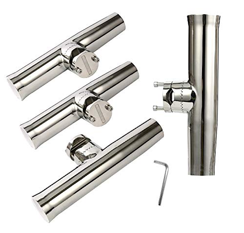 YaeMarine 4Pcs Boat Fishing Rod Holder Stainless Tournament Style Clamp on Fishing Rod Holder Rail Mount for Rails 7/8" to 1" or 1" to 1-1/4"