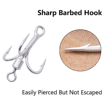 SEIWEI 5pcs 6# Bladed Treble Hooks with Willow Blade Replacement Bladed Spinner Treble Hooks for Trout Bass Freshwater Saltwater Fishing Lures Fishing Spoons-Silver