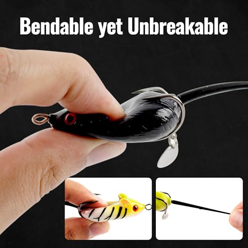 Topwater Mouse Rat Fishing Lure, 5pcs Realistic Soft Rat Bait for Bass, Trout, Pike, Muskie, Hollow Body, Weedless Double‑Barb Hooks, Spinnerbait Blade, Glide Bait & Crankbait Compatible