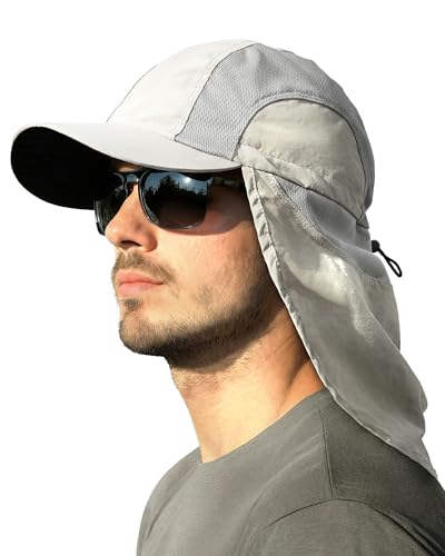 Mens Sun Hat with Breathable Mesh Sun Hats for Men Sun Protection Fishing Hat with Neck Flap for Hiking Cycling - color: Gray
