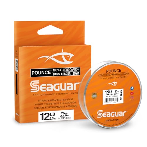 Seaguar Pounce Bass Fishing Leader Line, Freshwater, 100% Fluorocarbon, 25yd Spool, Clear, Multiple Sizes - size: 12lbs, 25yds