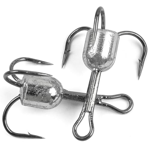 Snagging Hooks Heavy Duty Snagging Weighted Treble Hooks, 4pcs Large Treble Hooks Bunker Snag Hook for Bottom Fishing Trout Salmon 5/0 6/0 8/0 10/0 - size: 6/0(1.25oz)-4pcs