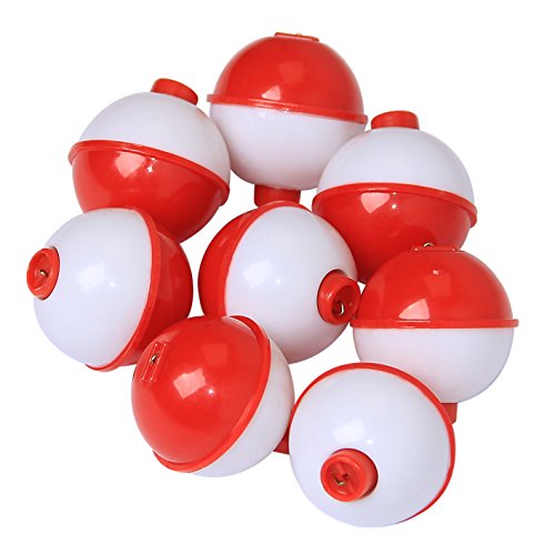 AGOOL Fishing Bobbers Set Snap Hard ABS on Red/White Fishing Floats Bobbers Push Button Round Buoy Floats Tackle Accessories Size: 0.5/0.75/1/1.25/1.5/1.75/2/2.5 Inch - size: 1.0 inch _ pack of 50