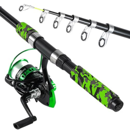Tripquips Fishing Pole Combo, 6.9ft Telescopic Rods Set, Collapsible Fishing Rods 2PCS Spinning Reel Set with Carrier Bag Freshwater Fishing Rod and Reel Combos Kits - color: 6.9ft Blue & Green Combos(Pre-loaded Spool)