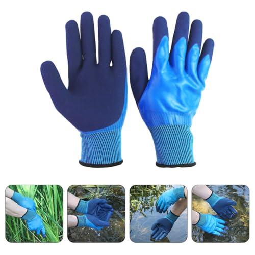 Cabilock Waterproof Anti-Skid Fishing Gloves Double-Layer Coated Wear-Resistant Breathable Gardening Gloves for Outdoor Planting and Fishing, 1 Pair