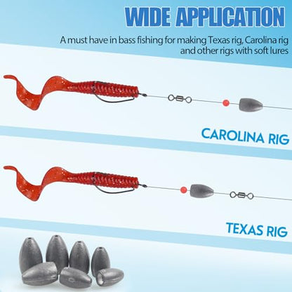 Fishing Weights Bullet Sinkers Flipping Weights for Bass Fishing Punching Carolina Rig Texas Rig Worm Sinker Freshwater Saltwater 1/8oz 3/16oz 1/4oz 3/8oz - style: Mix Size-29pcs