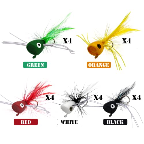 Fly Fishing Poppers, Topwater Fishing Lures Bass Crappie Bluegill Sunfish Panfish Trout Salmon Perch Steelhead Flies for Fly Fishing Bass Panfish Bluegill Trout Salmon - color: 20pcs