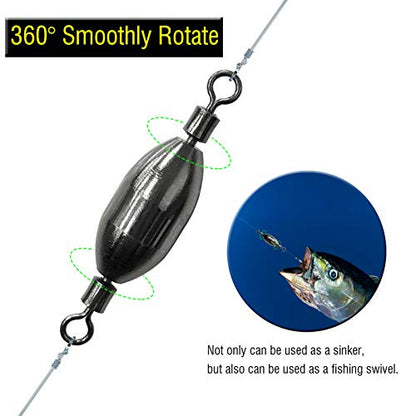 AMYSPORTS Saltwater Fishing Weights Swivel Bullet Sinkers Fishing Weight Brass Fishing Weights Freshwater Bass Sinker Weight with Swivel Rolling - size: Size14 (1/2oz.) 10pcs