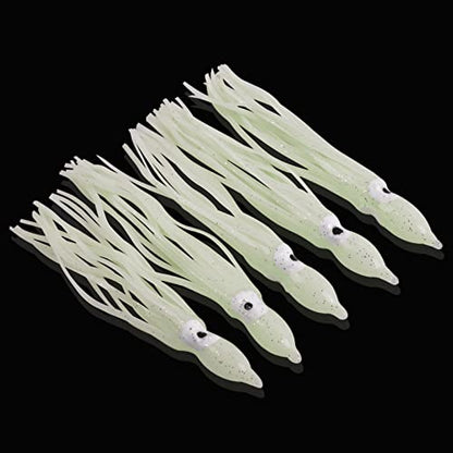 Fishing Squid Skirts Lures Octopus Skirts Trolling Lures Soft Plastic Fishing Tackle Squid Bait for Saltwater Bass Salmon Trout - color: White (Luminous), size: 3.54in - 30pcs