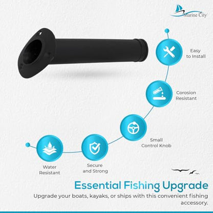 MARINE CITY Flush Mount Fishing Rod Holder 30 Degree Polypropylene, Durable, Lightweight, Easy Access for Fishing, Fits 2" Hole, Ideal for Kayaks, Boats and Yachts - color: Black, style: 4 Pcs