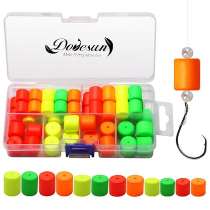 Dovesun 220/104/80/60/54/52/42pcs Pompano Rig Floats for Surf Fishing Foam Bobbers for Fishing Fly Fishing Bobbers Floats Bright Color Kit/Round/Cylindrical/Heart/Bullet/Pill/Spin Shape - color: Pill-52pcs