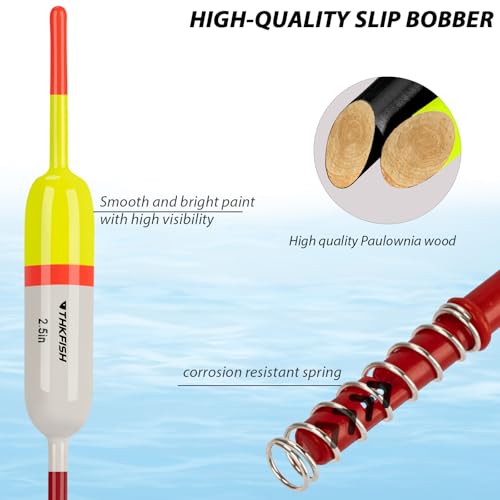 THKFISH Fishing Bobbers Fishing Floats and Bobbers Slip Bobbers for Fishing Balsa Floats Crappie Fishing Bobbers Fixed Bobber (1.5"X0.59"X5.4") (2.5"X0.59"X5.4") - color: Yellow-White-2IN